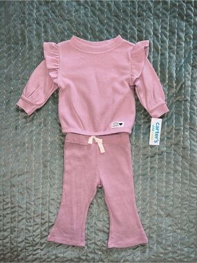 Carter's Little Love Mauve Ribbed Ruffle Two-Piece Set - Kids